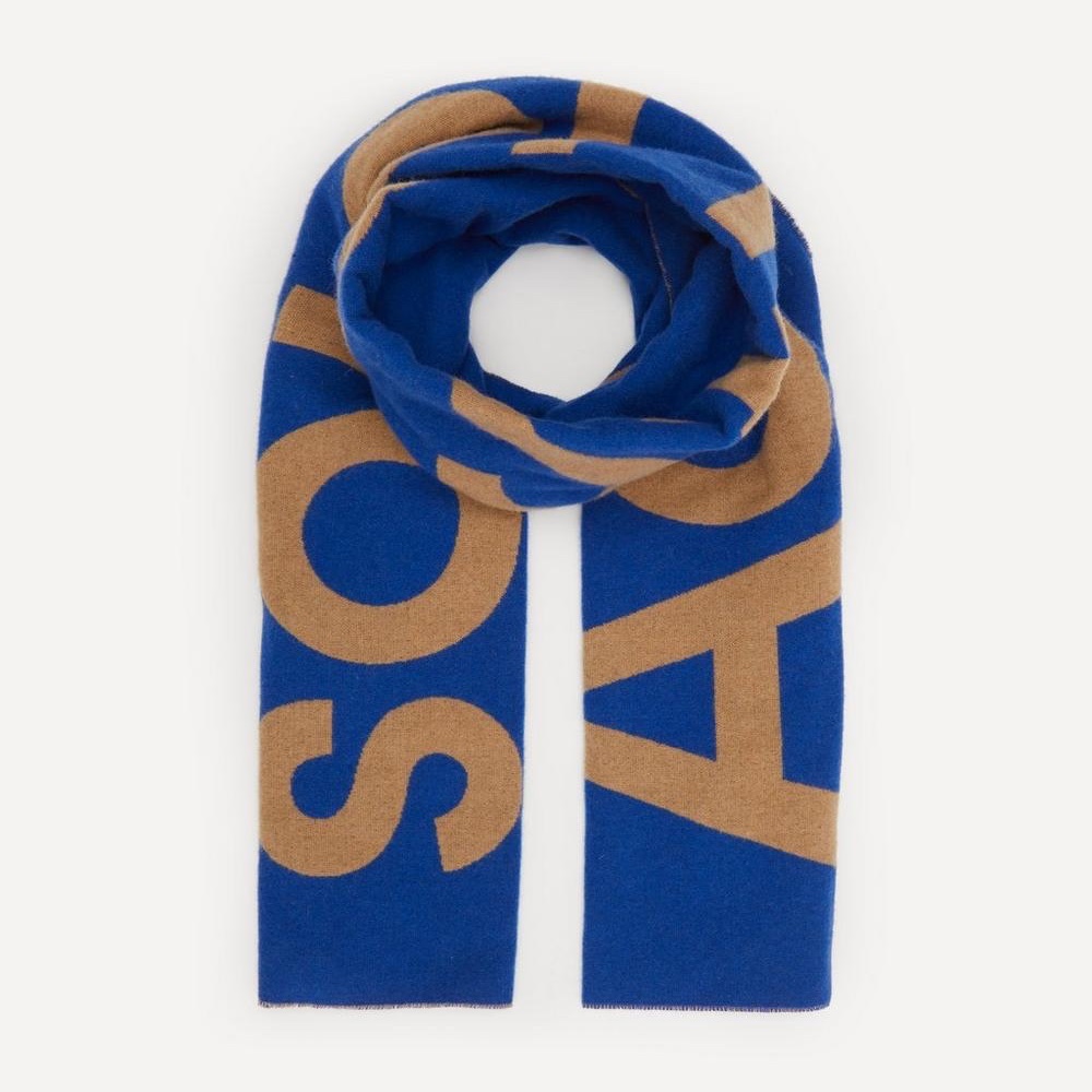 Acne Studios Toronty Logo Wool-Jacquard Scarf in Blue/Beige/Tan